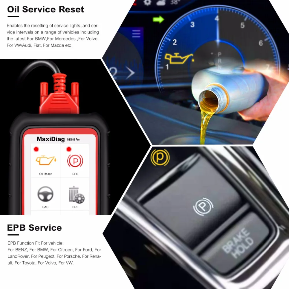 Autel MaxiDiag MD808 Pro все системы OBD2 масло сканера и сброс батареи регистрации