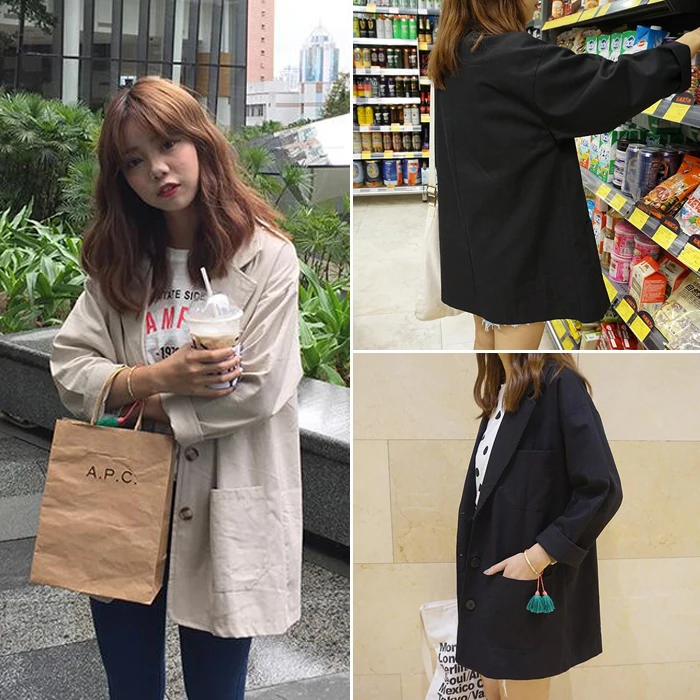 Women 's autumn new style retro European and American style casual suit collar long cotton and linen suit jacket coat