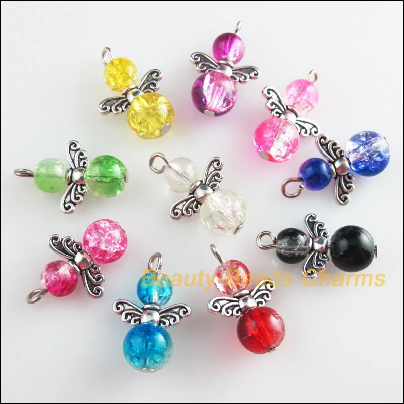 

New 10Pcs Mixed Glass Acrylic Dancing Angel Wings Flowers Charms Pendants 14x21mm
