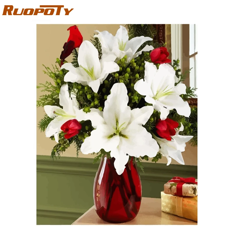 

RUOPOTY Frame Picture Lily Flowers DIY Painting By Numbers Acrylic Paint On Canvas Painting Unique Gift For Home Decor 40x50cm