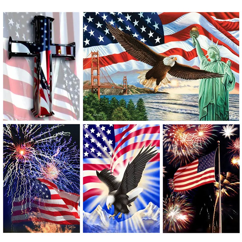 

Full Round Diamond 5D DIY Diamond Painting "Eagle and Flag" 3D Embroidered Cross Stitch Mosaic Home Decor