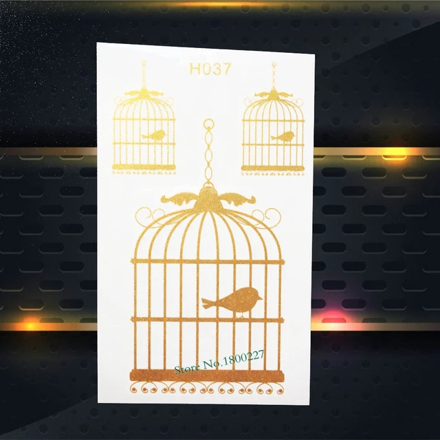 043 1 Pc Mode Flash Tatouage Temporaire Or Cage Oiseau Conception étanche Body Art Bras Métallique Autocollant De Tatouage Jambe Tatoo Stickers