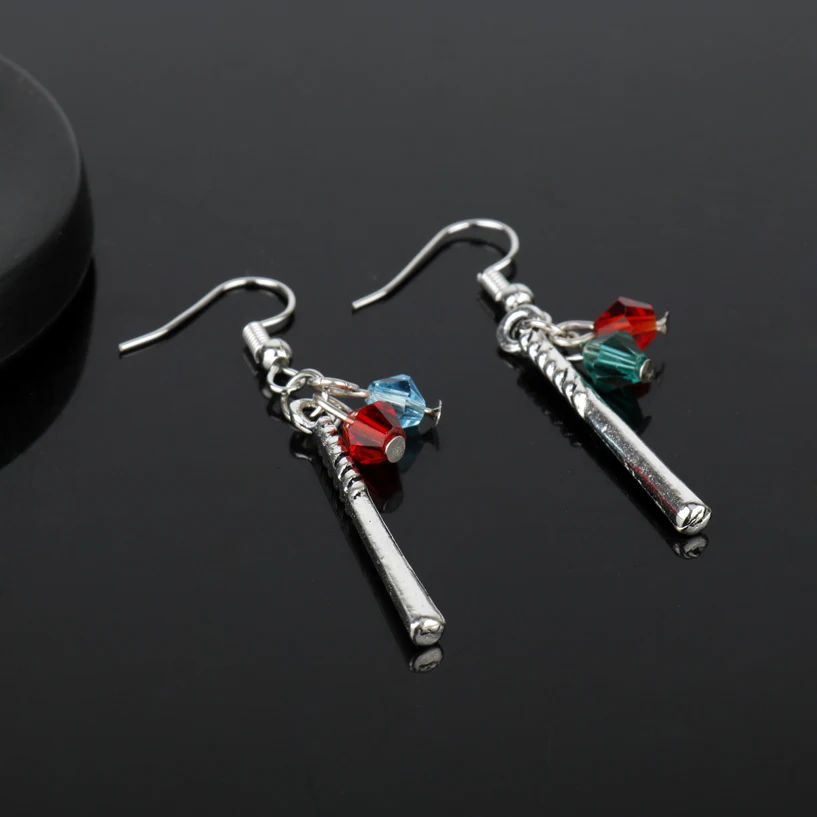 

HANCHANG Accessories Suicide Suad Harley Quinn Baseball bat Pendants Drop Earrings for Woman Girls Beads Ear Hoop