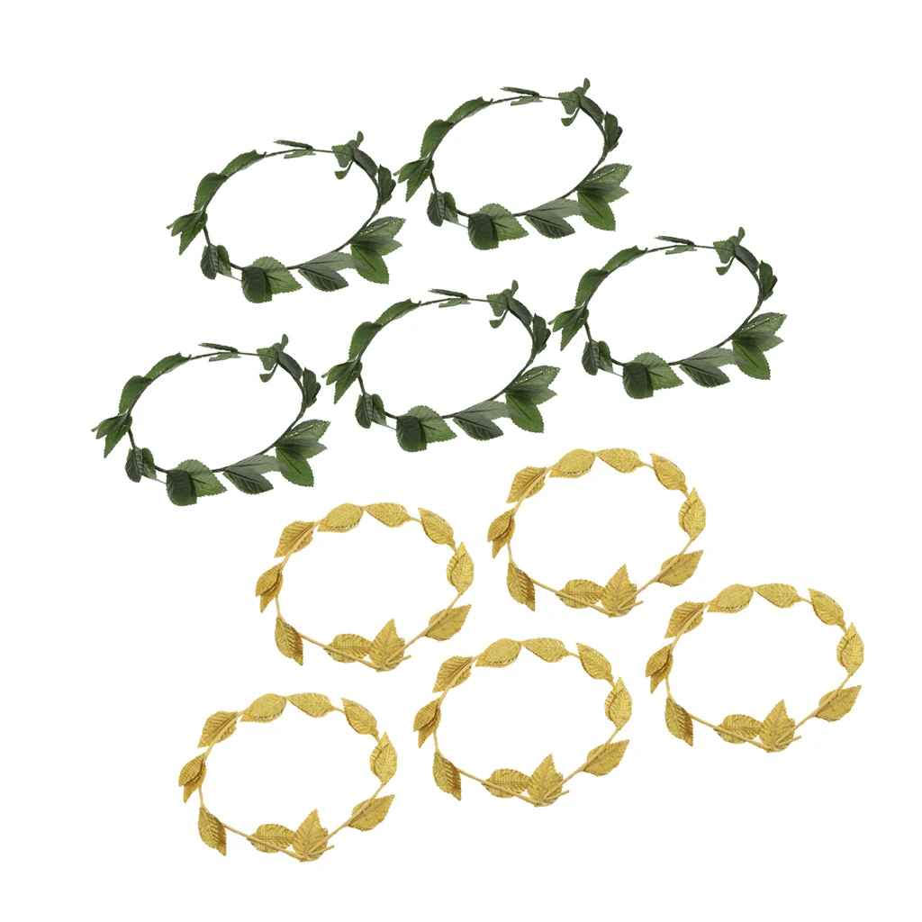 10pcs Green Gold Leaves Headwear Roman Greek Goddess Laurel Wreath Headbands Summer Beach Photo Props