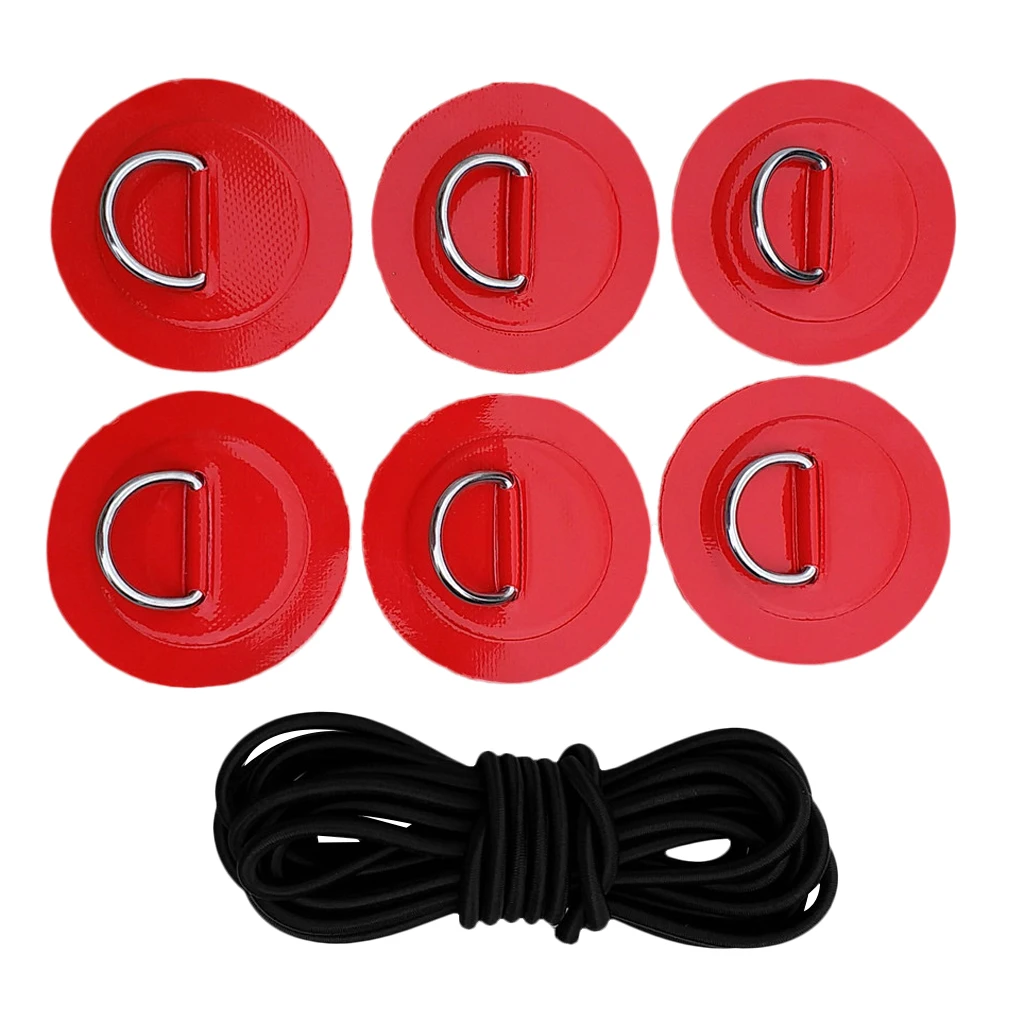 Stand Up Paddleboard SUP Bungee Rope Deck Rigging Kit 6Pcs D-ring Pad Patch Water Sports Rowing Inflatable Boats Surfboard