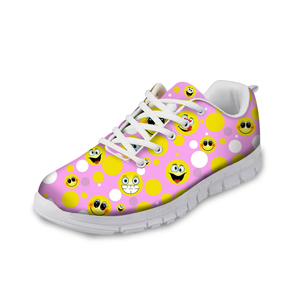 Customized Women's Sneakers flat Cartoon Emoji Smiley Print Comfortable