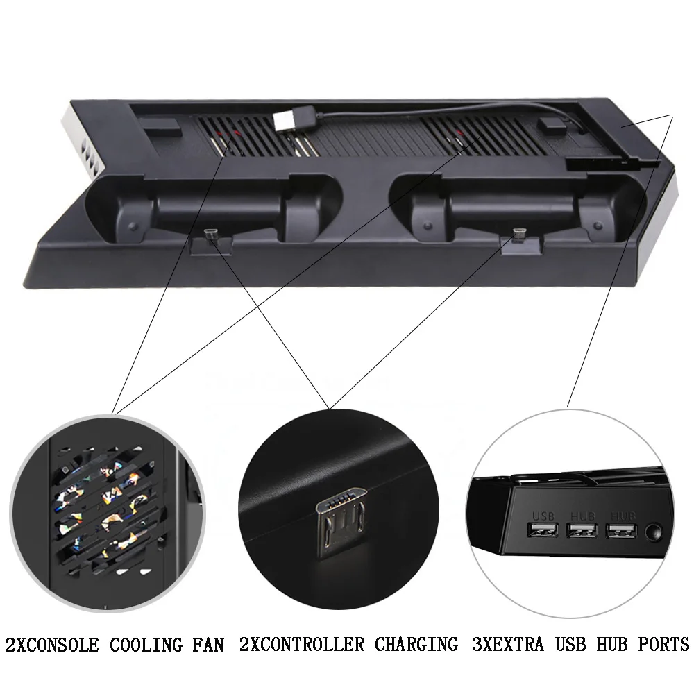 Для PS4 двойное зарядное устройство вертикальный контроллер док-станция зарядный кронштейн Подставка+ вентилятор охлаждения+ USB концентратор питания для Playstation 4 PS4