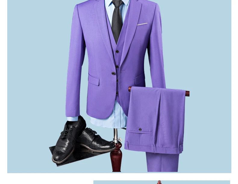 Cheap Jackets Pants Vest Business Casual 3 pieces Suit Sets Purple Slim Fit Formal Dress Male Blazers Party Suits Men