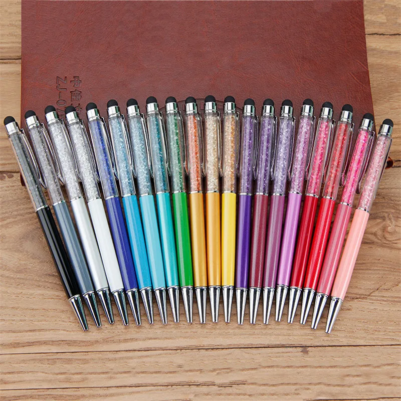 

14 Colors Crystal fountain pen Fashion Creative Stylus yellow Touch Pen for Writing Stationery Office & School Black refill