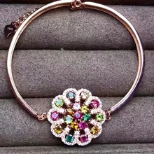 Натуральные разноцветные турмалины grace Круглый браслет-цепочка с цветами браслет из натурального драгоценного камня S925 серебряные женские вечерние ювелирные украшения