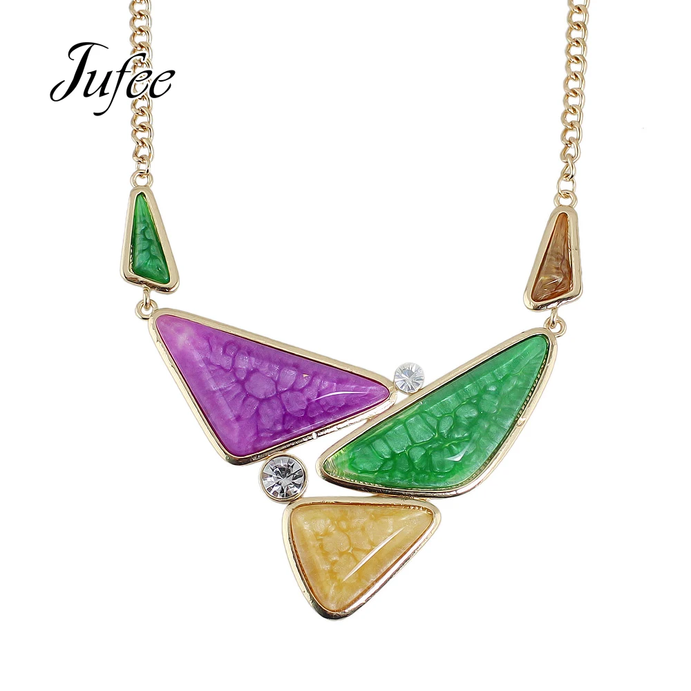 Jufee Gold Color Link Chain With Colorful Triangle Stone Shape Rhinestone Collar Necklace