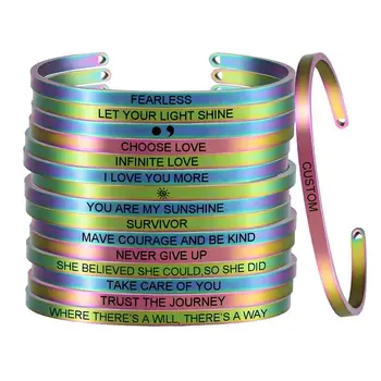 

10pcs New Rainbow Stainless Steel Bangle Custom Engraved Positive Inspirational Quote Adjustable Cuff Gift for Lover SL-094*10