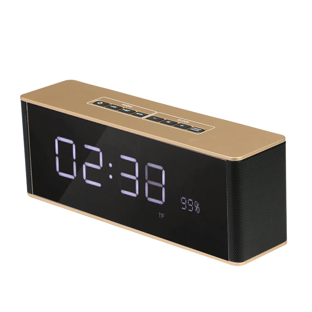 Portable Bluetooth Mirror Speaker TF Card Time Alarm Clock ...