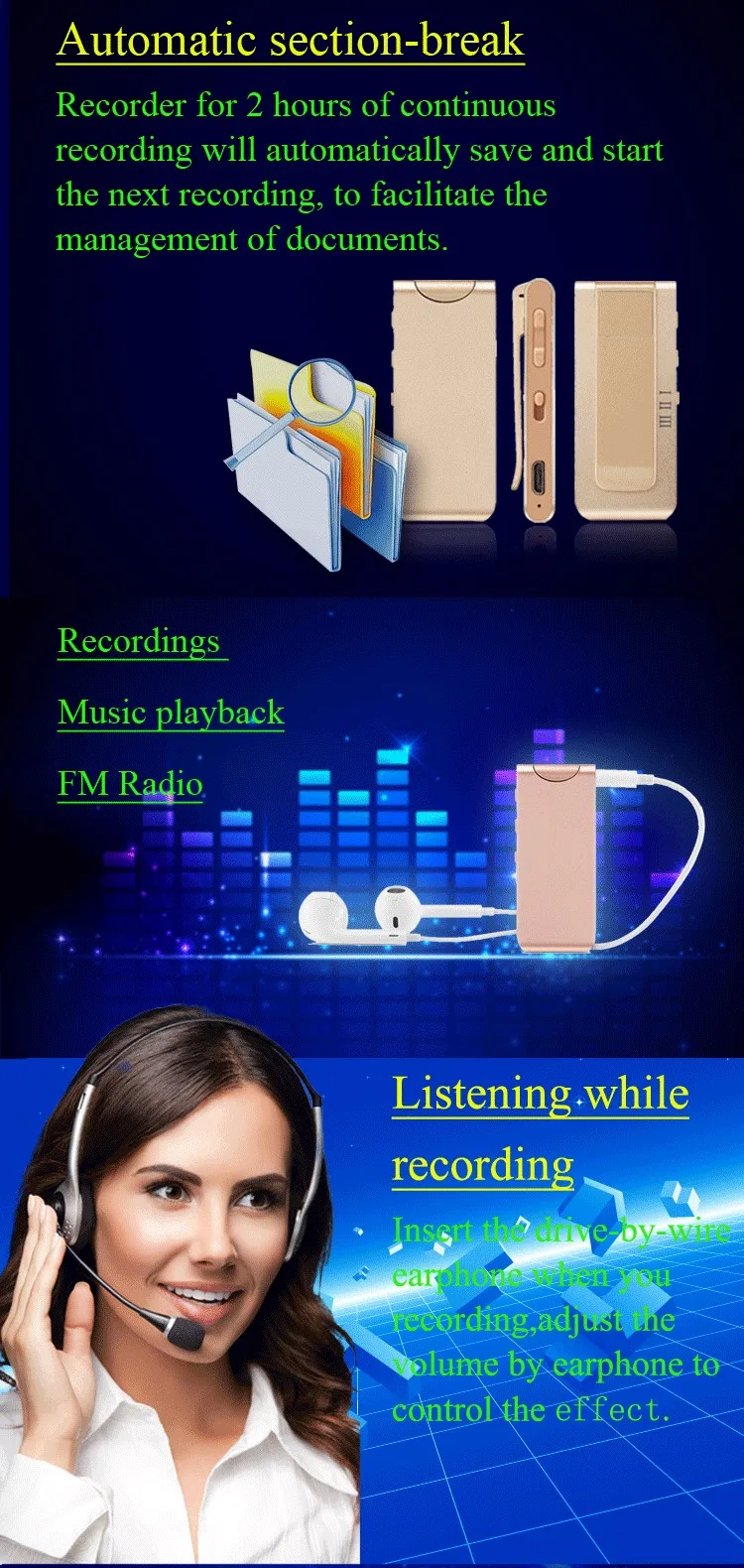 Мини 8 ГБ ремешках Цифровой Аудио Голос Регистраторы ручка FM MP3 Поддержка OTG удаленного Беспроводной Запись