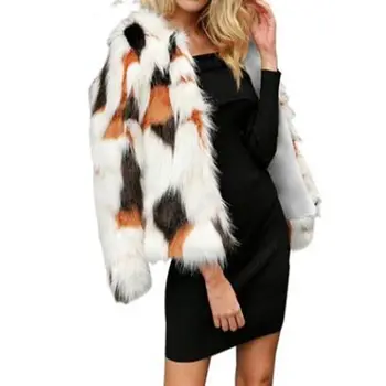 

autumn winter women Mixed color artificial imitation fox fur imitation fur plush jacket hairy overcoat Fluffy faux fur coat