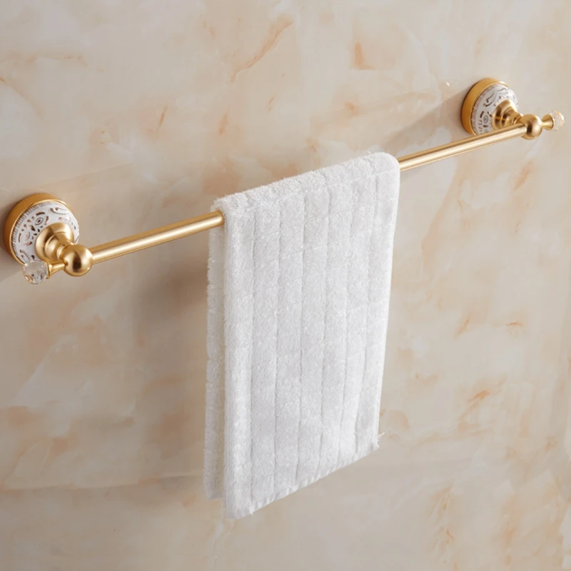Golden Crystal Towel Bar Polished Aluminum Bathroom Soap Towel Rack