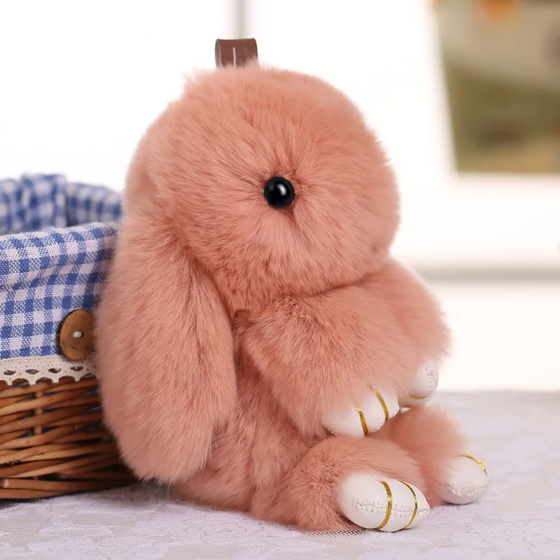 Cute Plush Bunny Keychain Women Fur Pom Pom Angel Rabbit Key Ring Hare Pompom Plush Dolls Toy Girls Bag Car Key Pendant 23