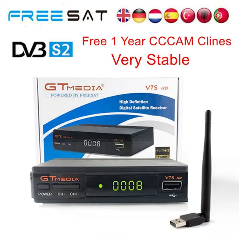 Горячие DVB-S2 Freesat V7 hd с USB WI-FI FTA ТВ приемник gtmedia v7s hd питания по freesat Поддержка Европа Клайн сети обмена