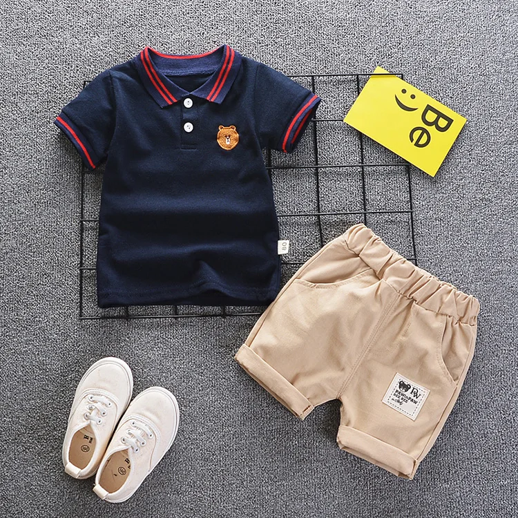 

2019 boys summer clothing sets kids fashion cotton lapel t-shorts+short pants 2pcs outfits for children party formal clothes
