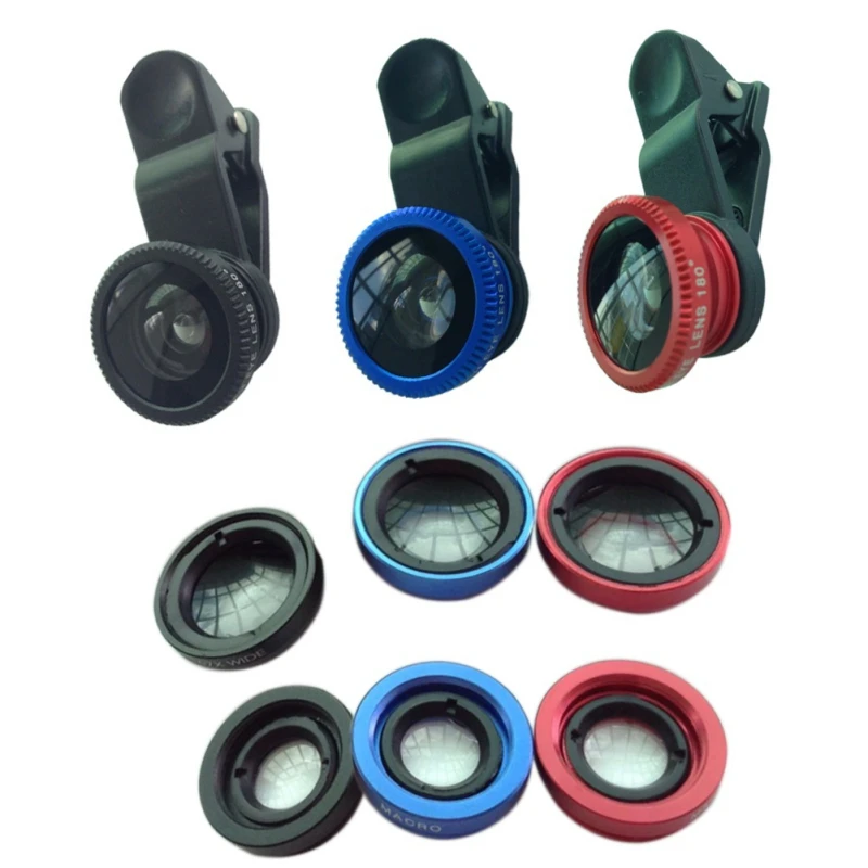 

Mini Clip-on Cell Phone Camera Lens Kit Fish Eye Lens + 0.67 X Wide Angle + Macro Lens For Smart Phones