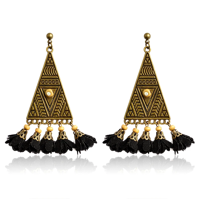 

Triangle Flowers Dangle Earrings Alloy Bronze Vinatge Totem Statement Drop Earrings For Women Fashion Winter Jewelry Wholesale