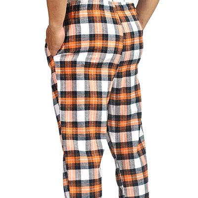 ProTouch Mens Super Soft Flannel Plaid Pajama Elastic Drawstring Orange White (2)