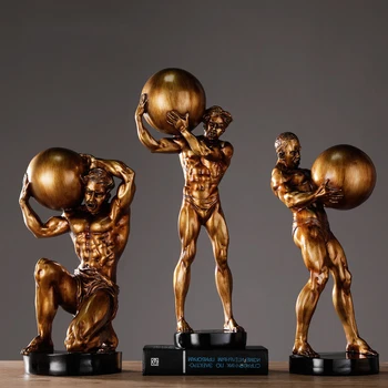 

52cm High Sculpture Home Furnishings Resin Statue Crafts Creative Bodybuilder Strong Man Holding A Ball Ornaments Statue