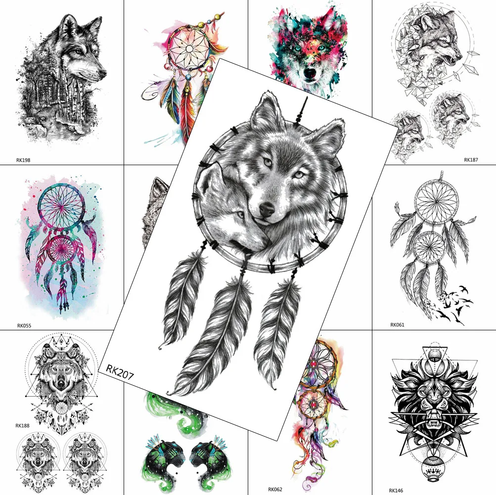 

Dreamcatcher Black Coyote Fake Temporary Tattoos Sticker For Men Realistic Waterproof Tattoo Decal Body Art Shoulder Arm Tatoos