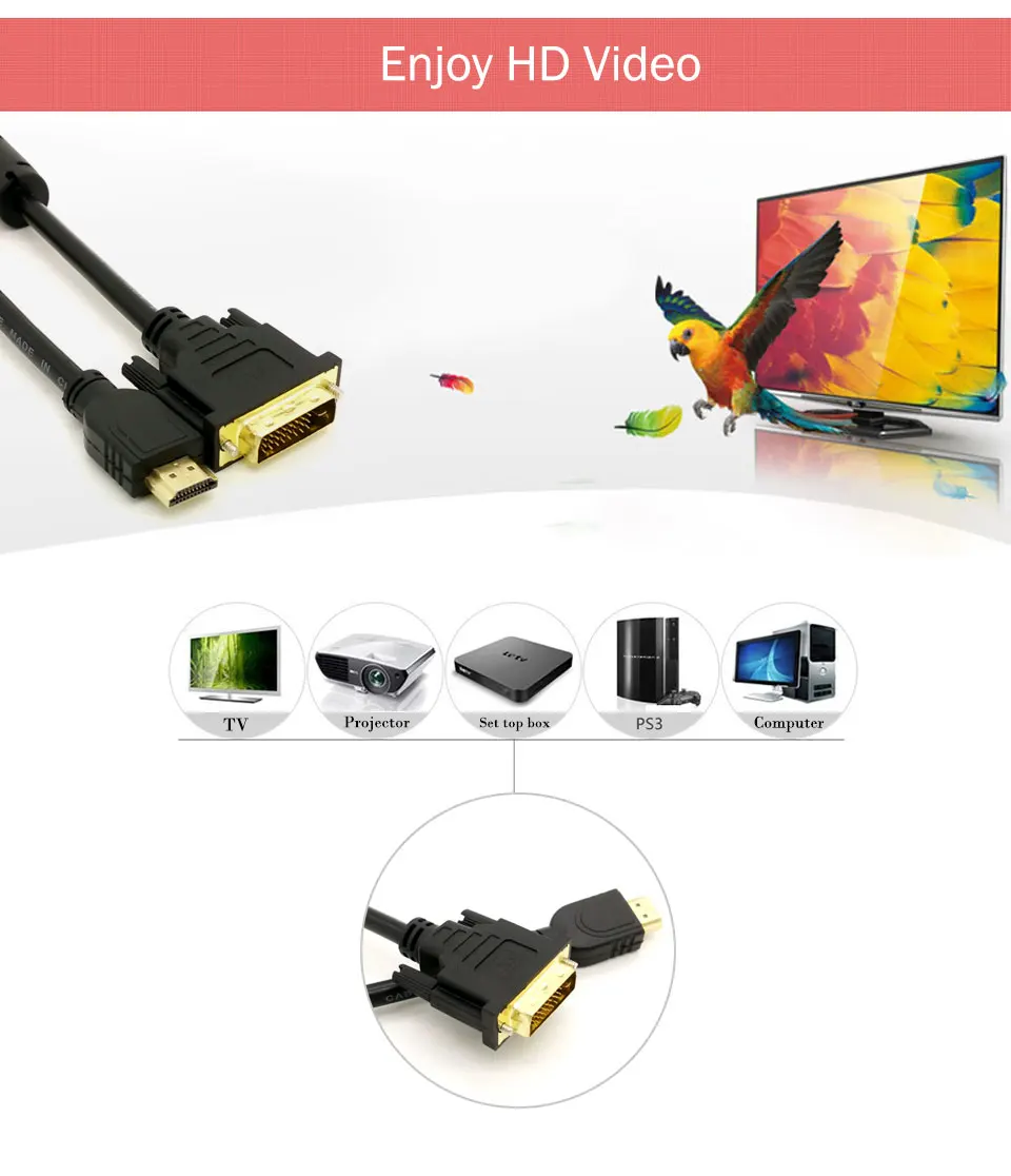 High Speed HDMI to DVI 24 + 1 pin Male to Male Adapter Converter hdmi 3D cable 1080P to Computer XBOX DVD HDTV LCD Cable (7)