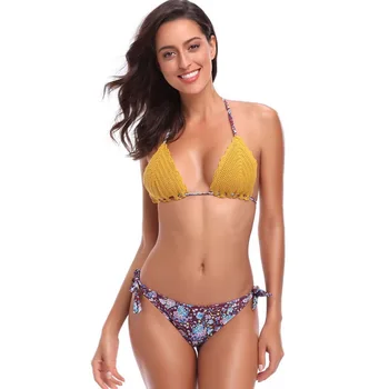 

ZHUOHE Bikini Set 2020 Low Waist Swimsuit Bathing Suits Two pieces Swimwear Beach Wear Boho-Chic Crochet Biquini for Women Lady