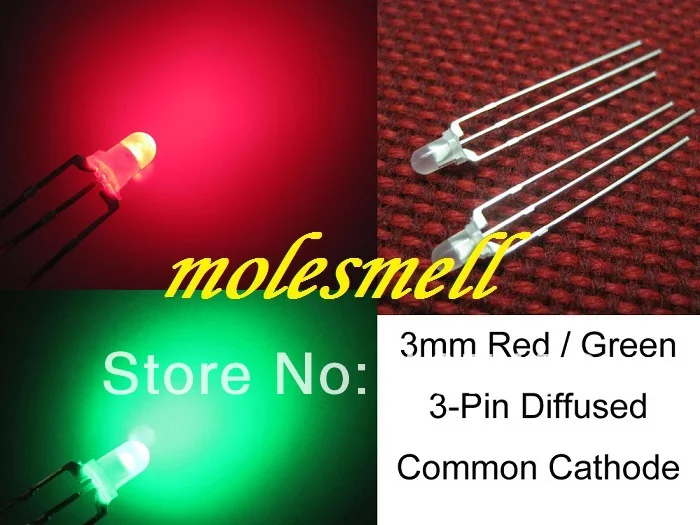 Details about / 100PCS 3mm 3-Pin LED Lamp Diffused Dual Colour Common Cathode LED LAMP A2TF