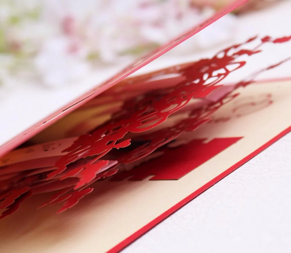  10pcs 3D Red Trees Forest Couple Handmade Kirigami Origami Wedding Party Invitation Cards Greeding  - 32694321305