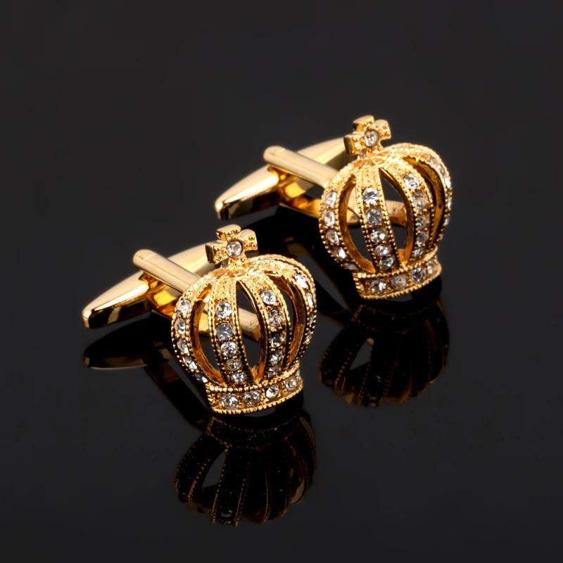 Luxury crown Cufflinks Golden white crystal Design Best Gift Cuff Links
