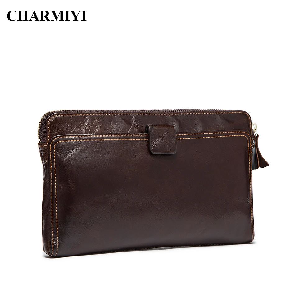 

CHARMIYI Genuine Leather Wallet Men Brand Vintage Clutch bags Businessman Long Men Wallets Card Holder Real Leather Purse