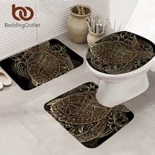 BeddingOutlet черепаха коврик для ванной 3 шт. Абсорбент нескользящей Золотой черепахи коврик набор для Ванная комната крышку унитаза лотоса в Богемном Стиле Ковры
