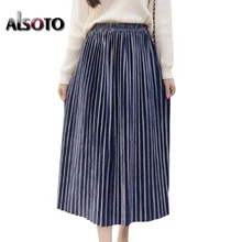 ALSOTO осень и зима новые юбки женские с высокой талией однотонные плиссированные юбки Повседневные Вечерние хлопковые миди юбки Faldas Mujer