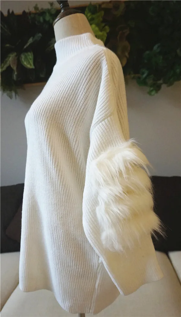 Негабаритный свитер женский зимний меховой водолазка молния pull femme hiver черно-белые женские свитера и пуловеры