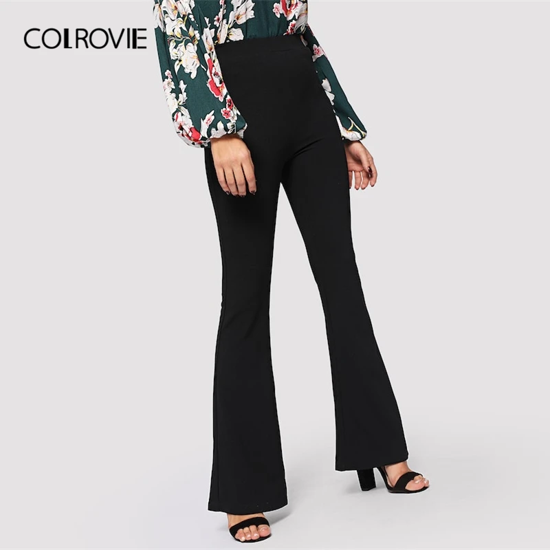 Брюки клеш с эластичным поясом COLROVIE черные элегантные брюки высокой талией на