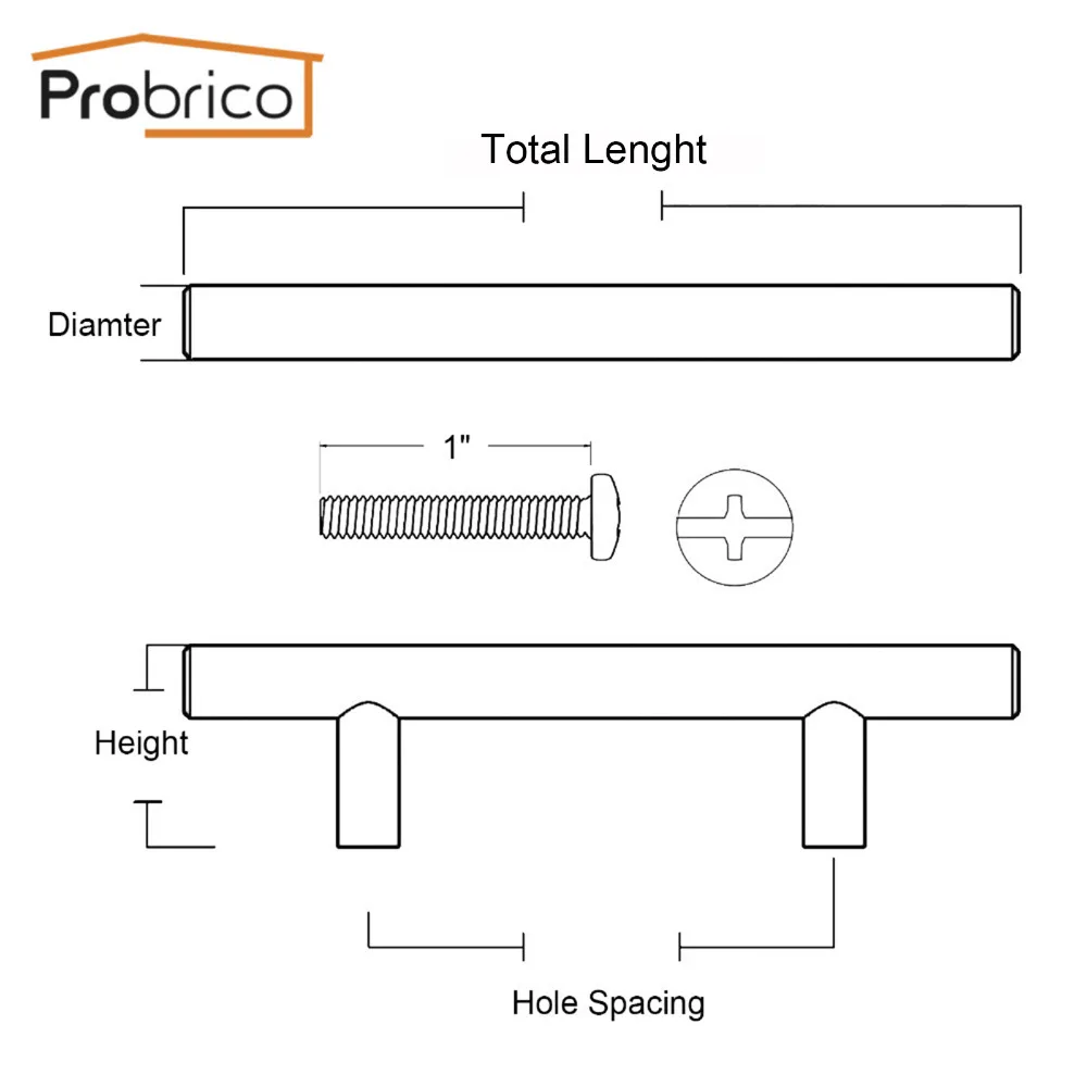 Probrico, ручки для шкафа из нержавеющей стали, круглые ручки для мебели, ручки для ящиков, ручки для шкафа, кухонный шкаф, дверные ручки, фурнитура