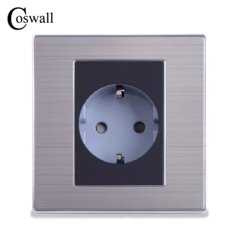 

Coswall 16A EU Standard Wall Socket Luxury Power Outlet Enchufe Brushed Silver Panel Electrical Plug Soquete AC 110~250V