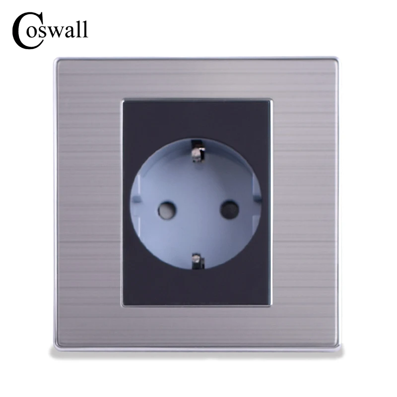 Coswall 16A ЕС Стандартный розетки Роскошные Мощность Outlet Enchufe матовый серебристый Панель электрической розетки Soquete AC 110 ~ 250 В - изображение