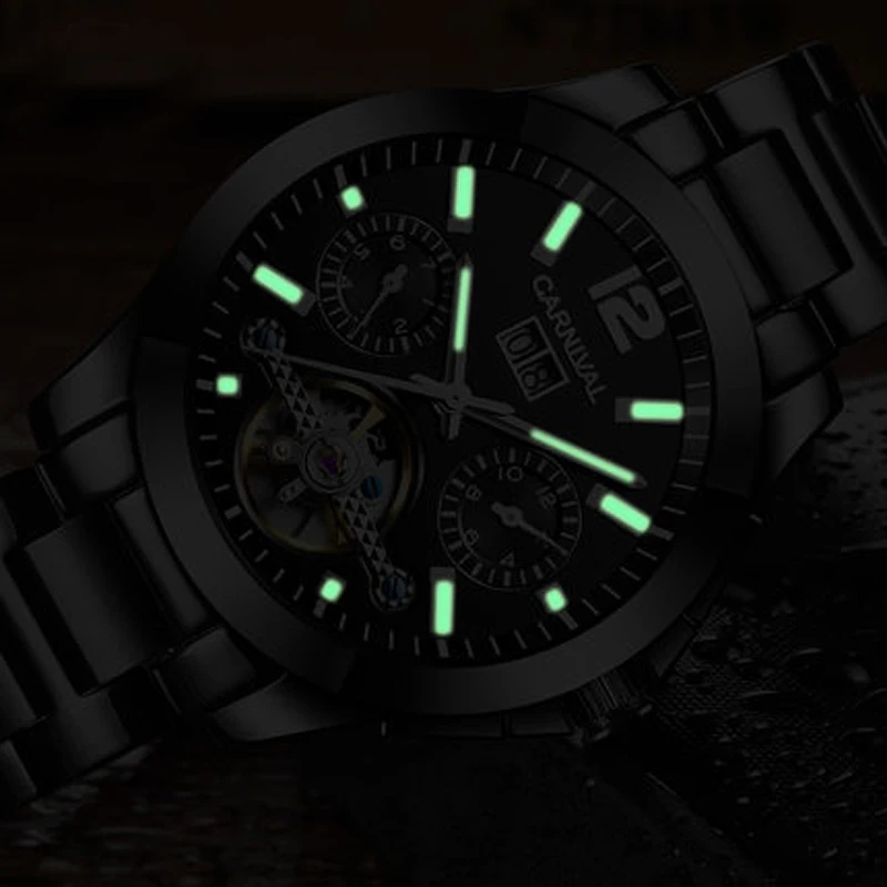 Карнавал Tourbillon механические часы с двойным календарь светящиеся военные мужские