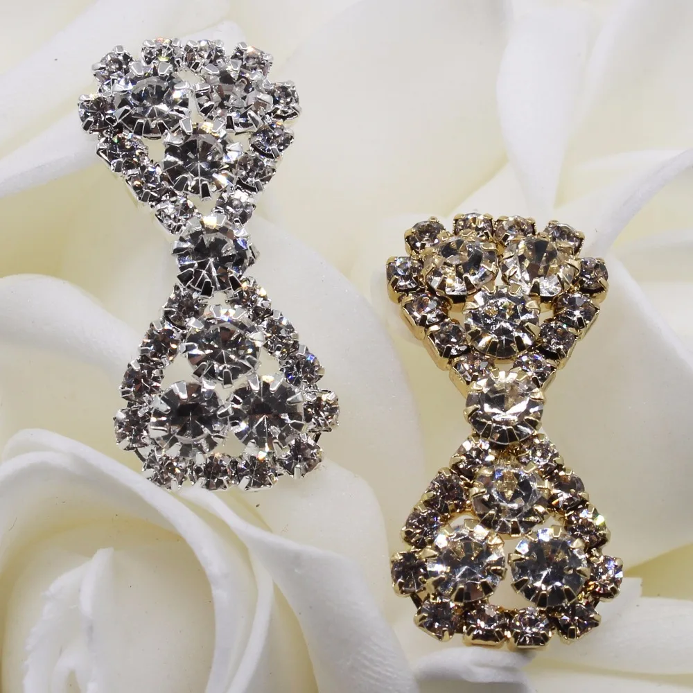 

10pcs/lot 32mm*15mm gold and silver two-color full diamond bow rhinestone metal button wedding home decoration craft supplies
