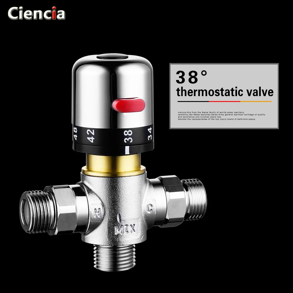 Ciencia Brass 3-way thermostatic mixing valve G 1/2 male thread deck mounted Solar thermostatic valve pipeline