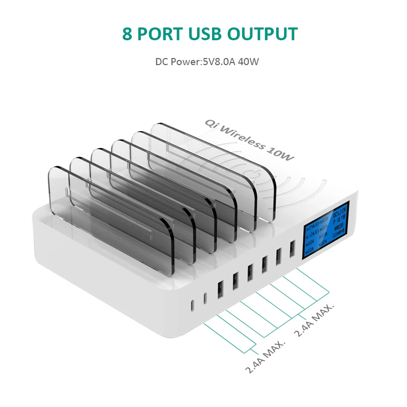 Беспроводное зарядное устройство iNGMAYA Qi светодиодный usb-адаптер типа C для iPhone XR Xs X samsung S9 huawei P30 Pro Mi 9