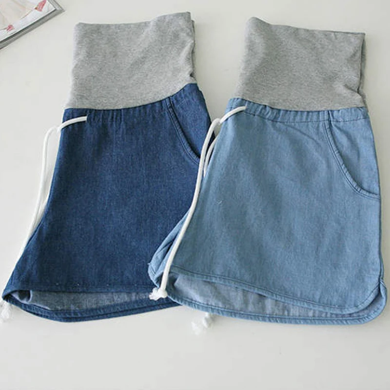Летние синие шорты для беременных женщин плюс размер свободные джинсовые шорты Высокие эластичные короткие джинсы