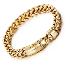 Золотой цвет Байкер звено цепи браслет для мужчин из нержавеющей стали полированные ювелирные изделия ручной цепочка браслет на запястье подарки на день рождения