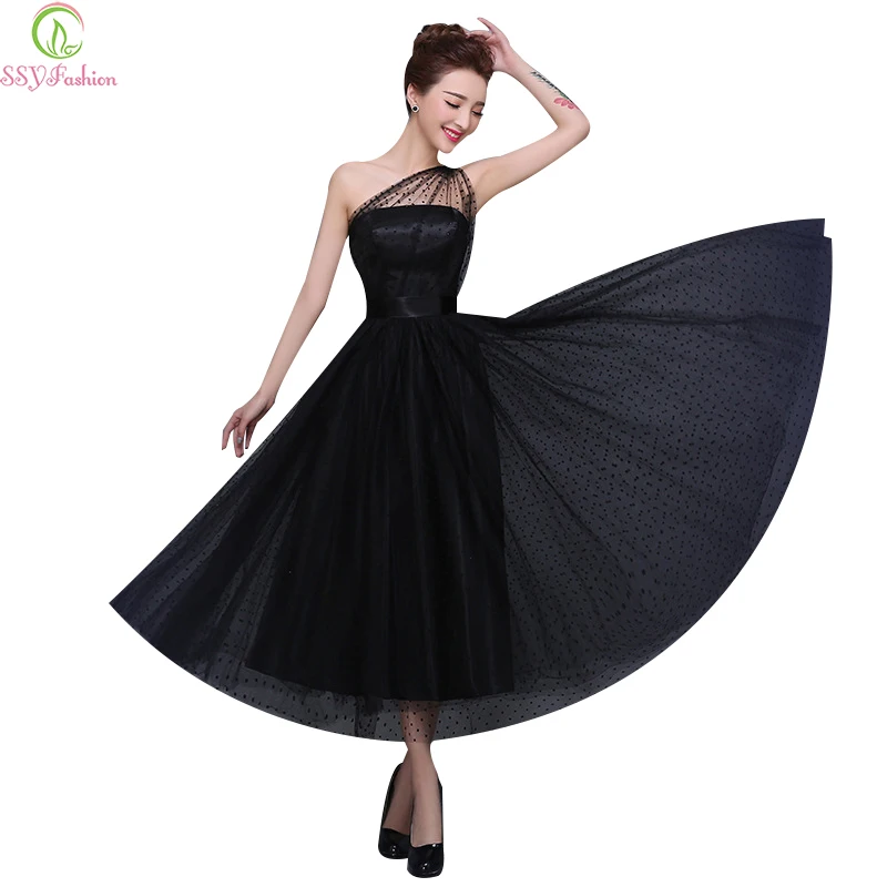 Clearance Evening Dress Sexy Banquet Black One Shoulder Formal Party