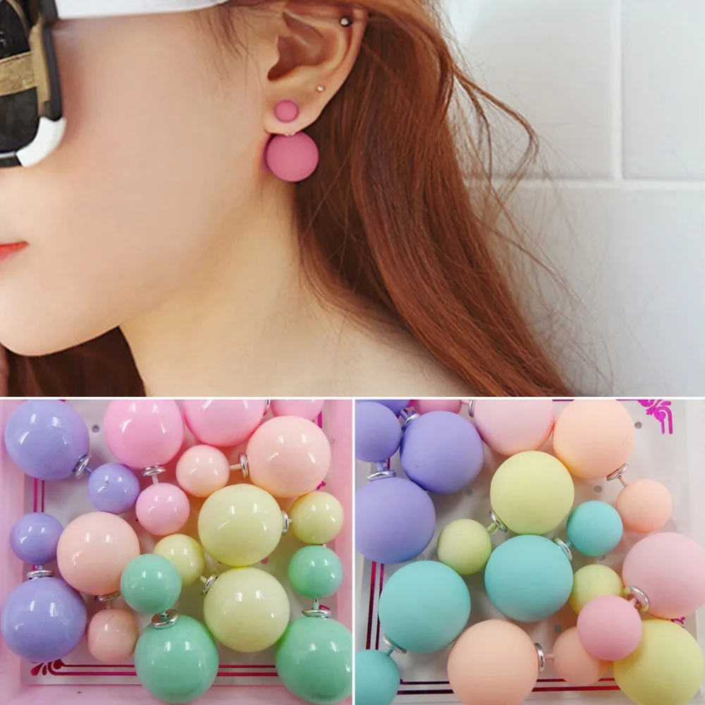 5 Pair Women Double Sided Matte Candy Ball Simulated Pearl Stud