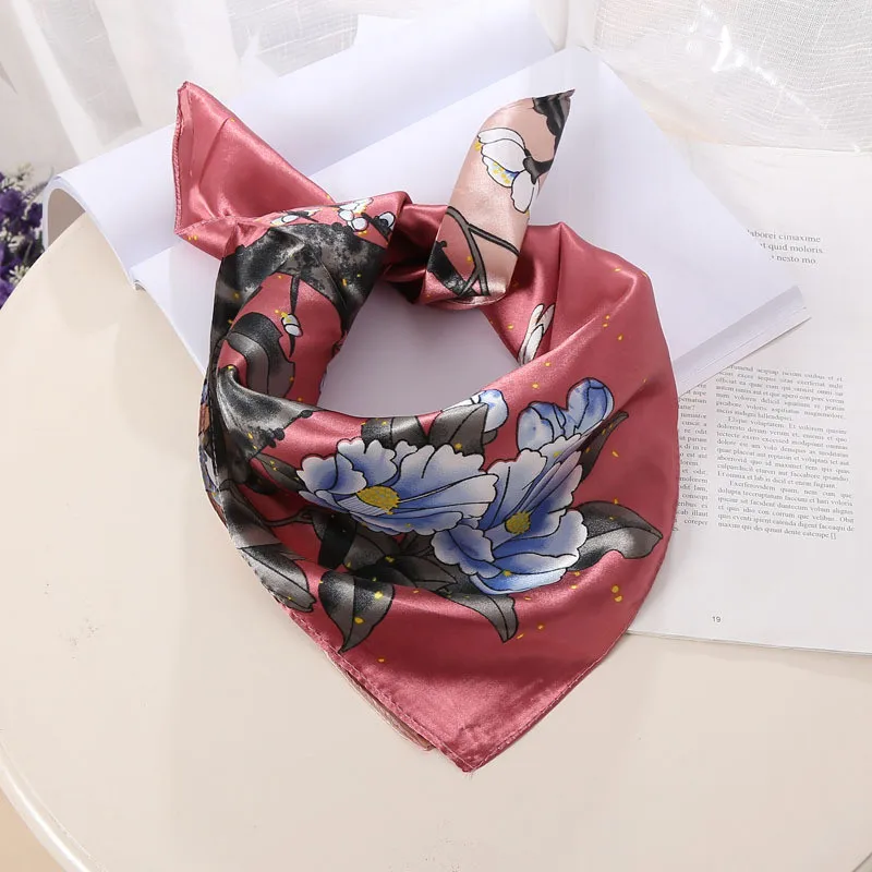 Женские шарфы, квадратный шарф, имитированный шелковый шарф стюардессы, Дамский офисный шейный платок, бандана, хиджаб 60x60 см